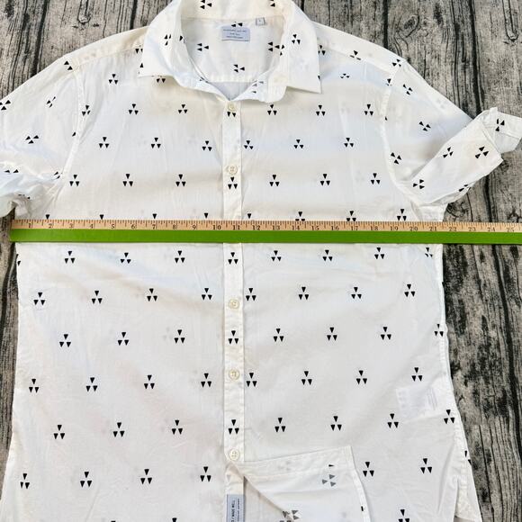 7 Diamonds Shirt Mens L White Short Sleeve Button Up W Triangle Pattern - Picture 7 of 8